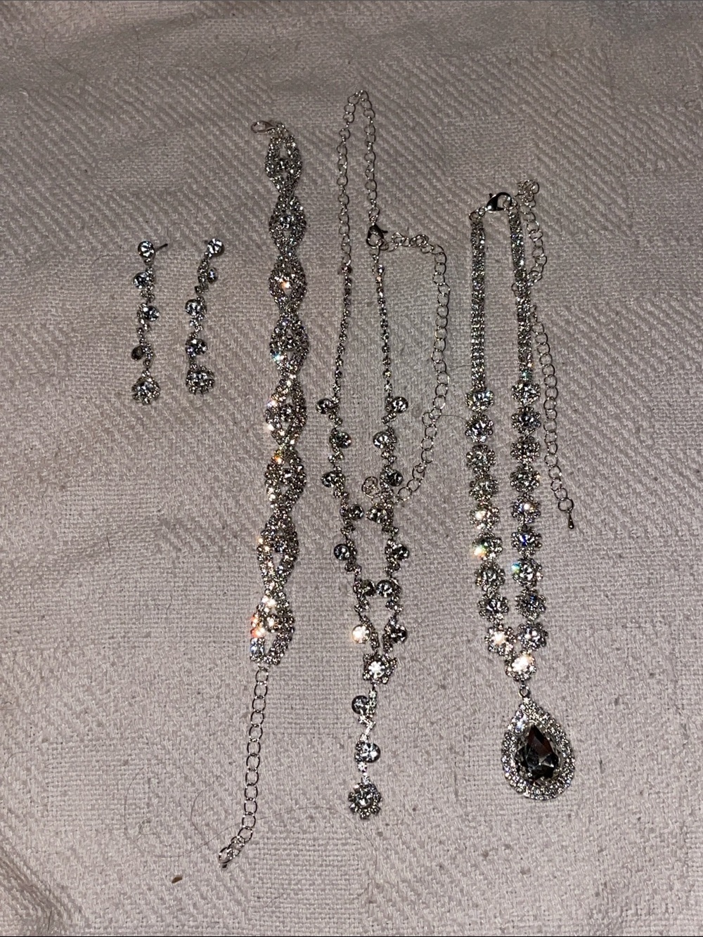 Fashion Jewelry Silver-Tone Crystal Necklace and Earring Set